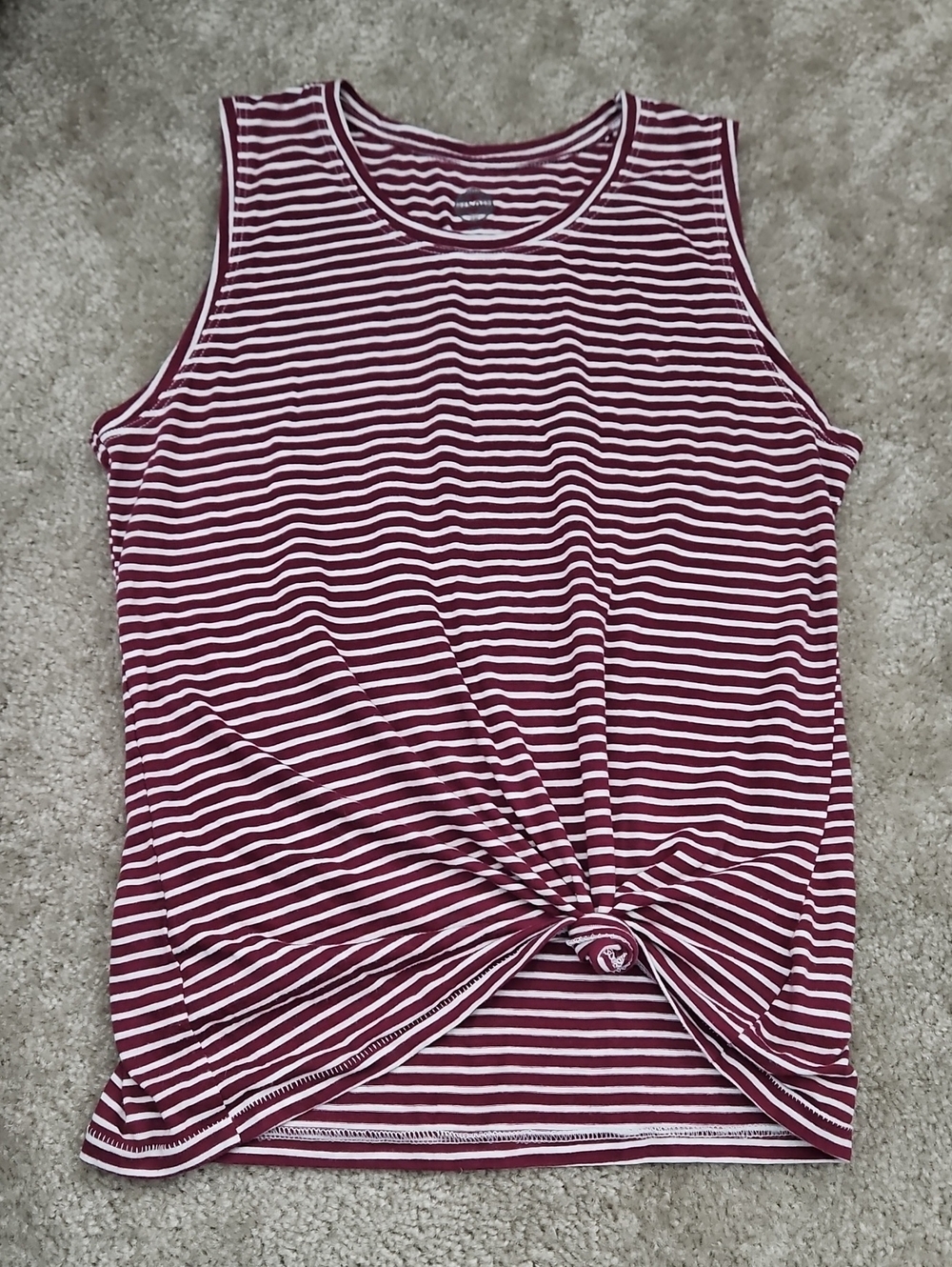 Sonoma Maroon and White Striped Knot-Front Tank